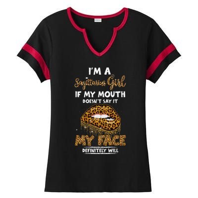 I'm A Sagittarius Leopard Printed Birthday Ladies Halftime Notch Neck Tee