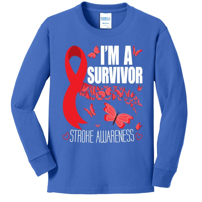 I'm A Survivor Stroke Awareness Cute Gift Red Ribbon Brain Attack Cool Gift Kids Long Sleeve Shirt