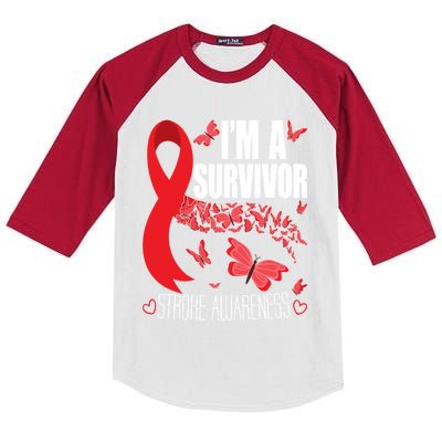 I'm A Survivor Stroke Awareness Cute Gift Red Ribbon Brain Attack Cool Gift Kids Colorblock Raglan Jersey