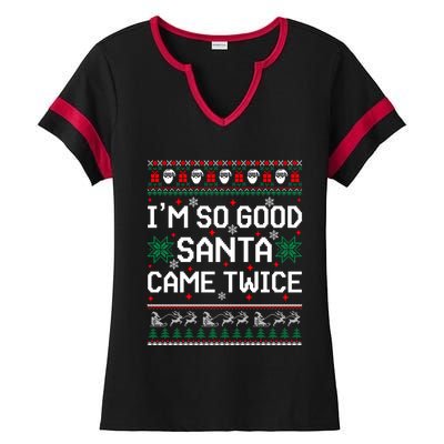 I Am So Good Santa Came Twice Couple Matching Christmas Gift Ladies Halftime Notch Neck Tee