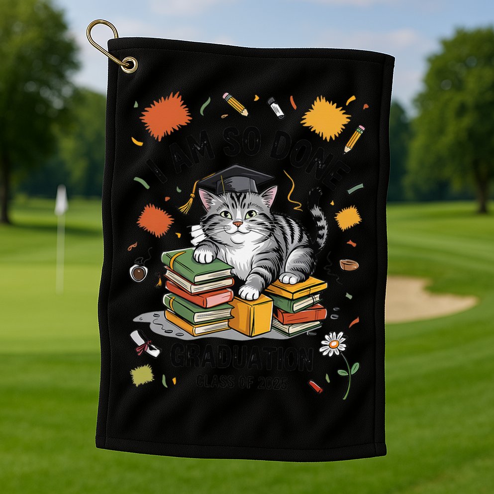I Am So Done Graduation Cat Class Of 2025 Golf Towel