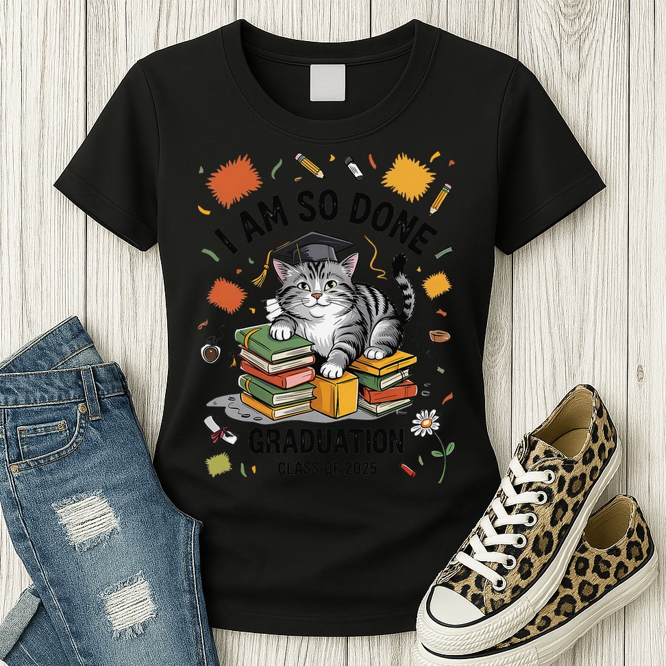 I Am So Done Graduation Cat Class Of 2025 Womens T-Shirt