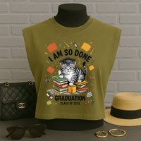 I Am So Done Graduation Cat Class Of 2025 Garment-Dyed Women's Muscle Tee