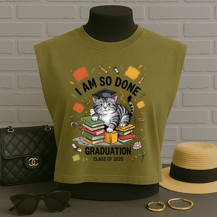 I Am So Done Graduation Cat Class Of 2025 Garment-Dyed Women's Muscle Tee