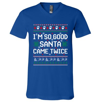 I Am So Good Santa Came Twice Couple Matching Christmas Gift V-Neck T-Shirt