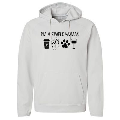 Im A Simple Woman Coffee Flip Flop Pet Dog Cat Wine Womens Performance Fleece Hoodie