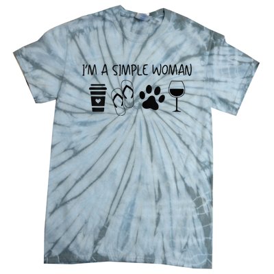 Im A Simple Woman Coffee Flip Flop Pet Dog Cat Wine Womens Tie-Dye T-Shirt