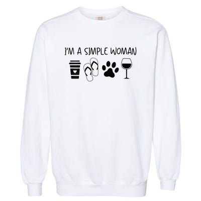 Im A Simple Woman Coffee Flip Flop Pet Dog Cat Wine Womens Garment-Dyed Sweatshirt