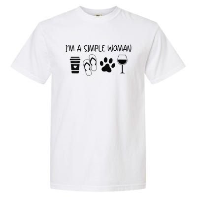 Im A Simple Woman Coffee Flip Flop Pet Dog Cat Wine Womens Garment-Dyed Heavyweight T-Shirt