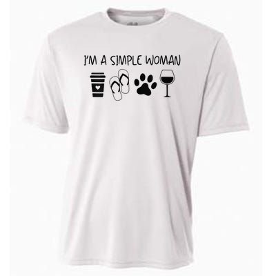 Im A Simple Woman Coffee Flip Flop Pet Dog Cat Wine Womens Cooling Performance Crew T-Shirt