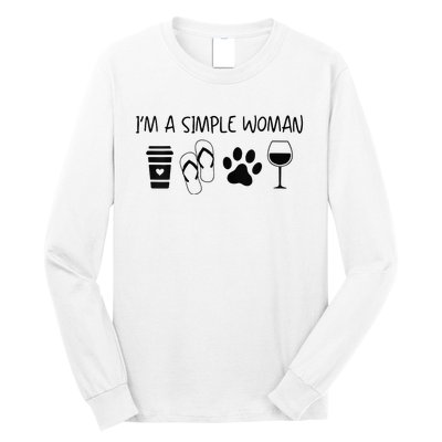 Im A Simple Woman Coffee Flip Flop Pet Dog Cat Wine Womens Long Sleeve Shirt