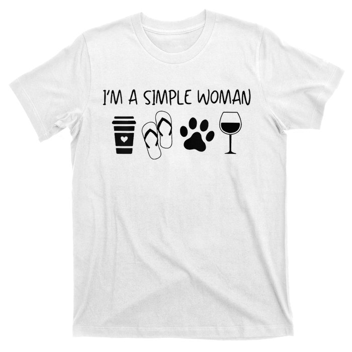 Im A Simple Woman Coffee Flip Flop Pet Dog Cat Wine Womens T-Shirt