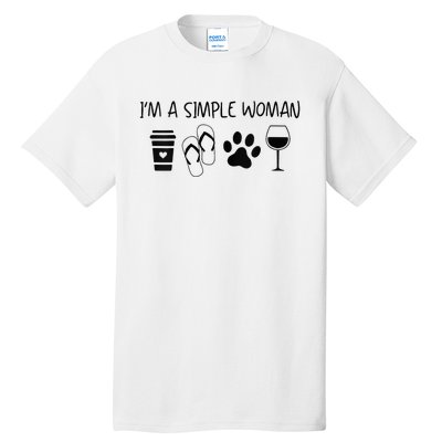 Im A Simple Woman Coffee Flip Flop Pet Dog Cat Wine Womens Tall T-Shirt