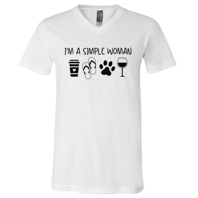 Im A Simple Woman Coffee Flip Flop Pet Dog Cat Wine Womens V-Neck T-Shirt