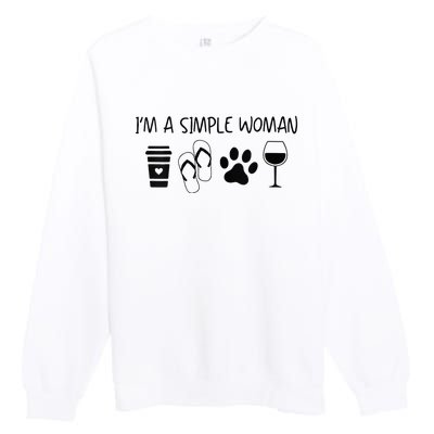 Im A Simple Woman Coffee Flip Flop Pet Dog Cat Wine Womens Premium Crewneck Sweatshirt