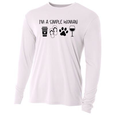 Im A Simple Woman Coffee Flip Flop Pet Dog Cat Wine Womens Cooling Performance Long Sleeve Crew