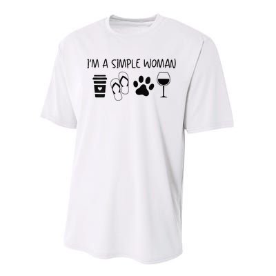 Im A Simple Woman Coffee Flip Flop Pet Dog Cat Wine Womens Performance Sprint T-Shirt