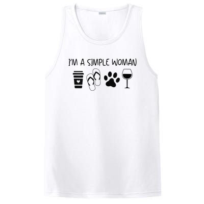 Im A Simple Woman Coffee Flip Flop Pet Dog Cat Wine Womens PosiCharge Competitor Tank