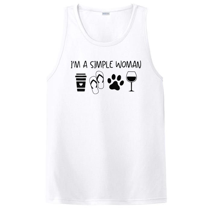 Im A Simple Woman Coffee Flip Flop Pet Dog Cat Wine Womens PosiCharge Competitor Tank