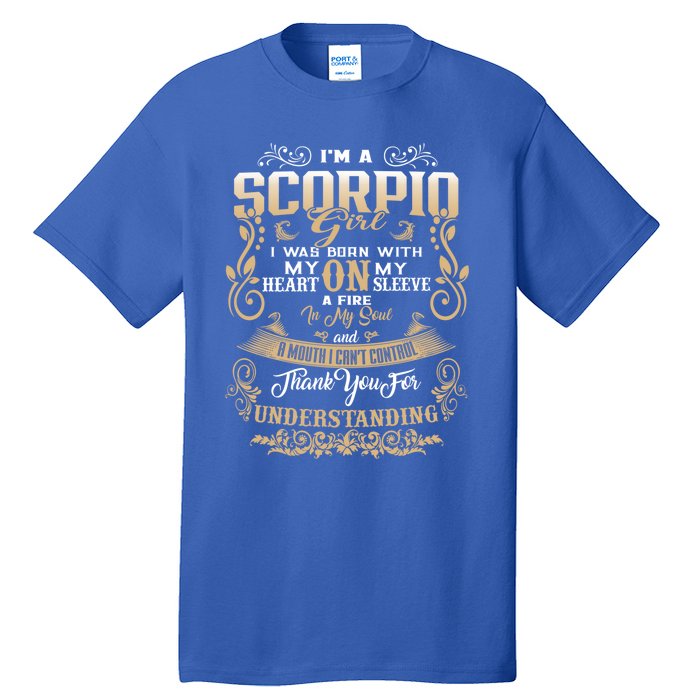 Im A Scorpio Heart On Sleeve Zodiac Sign Birthday Gift Tall T-Shirt