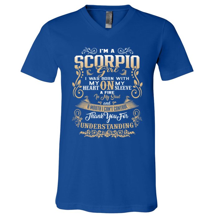 Im A Scorpio Heart On Sleeve Zodiac Sign Birthday Gift V-Neck T-Shirt