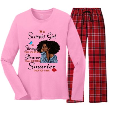 Im A Scorpio Im Stronger Than You Scorpio Birthday Gift Women's Long Sleeve Flannel Pajama Set 