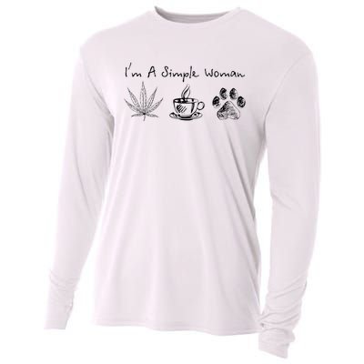 I’m A Simple Woman Weed Coffee Dog Animal Fur Paw Print Cooling Performance Long Sleeve Crew