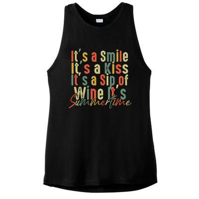 It's A Smile It's A Kiss It's A Sip Of Wine It's Summertime Ladies PosiCharge Tri-Blend Wicking Tank