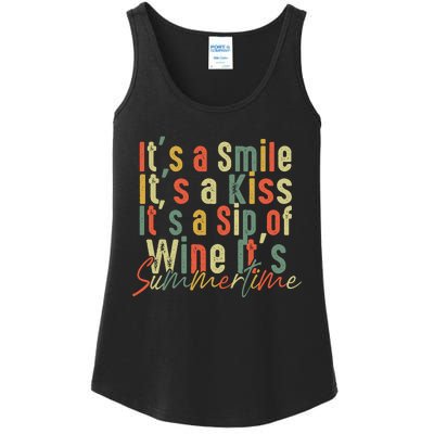 It's A Smile It's A Kiss It's A Sip Of Wine It's Summertime Ladies Essential Tank