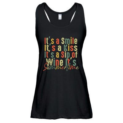 It's A Smile It's A Kiss It's A Sip Of Wine It's Summertime Ladies Essential Flowy Tank