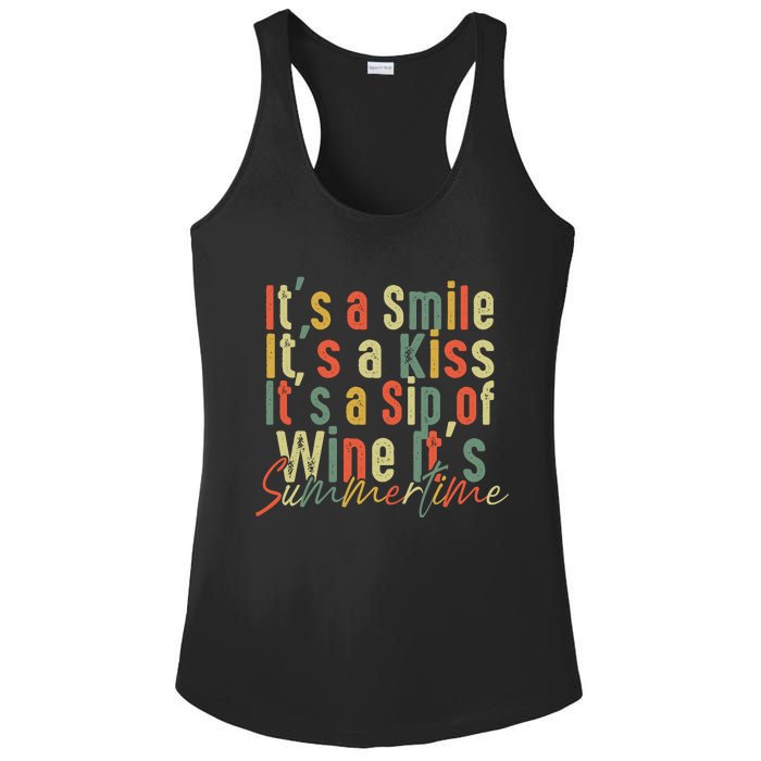 It's A Smile It's A Kiss It's A Sip Of Wine It's Summertime Ladies PosiCharge Competitor Racerback Tank