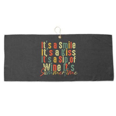 It's A Smile It's A Kiss It's A Sip Of Wine It's Summertime Large Microfiber Waffle Golf Towel