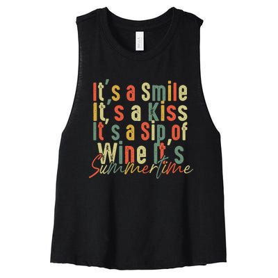 It's A Smile It's A Kiss It's A Sip Of Wine It's Summertime Women's Racerback Cropped Tank