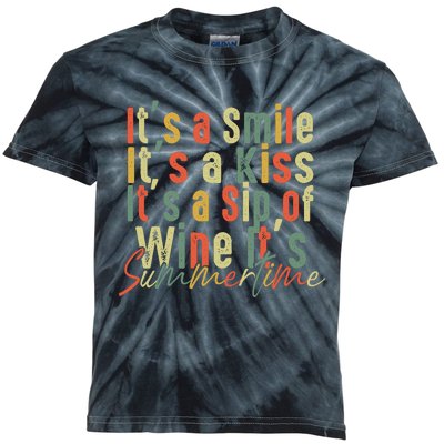 It's A Smile It's A Kiss It's A Sip Of Wine It's Summertime Kids Tie-Dye T-Shirt