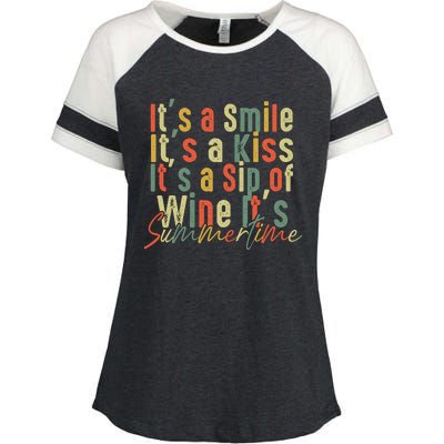 It's A Smile It's A Kiss It's A Sip Of Wine It's Summertime Enza Ladies Jersey Colorblock Tee