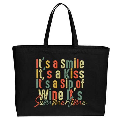 It's A Smile It's A Kiss It's A Sip Of Wine It's Summertime Cotton Canvas Jumbo Tote