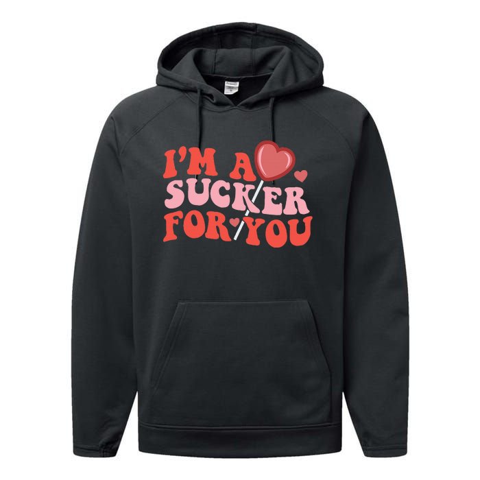 I'm A Sucker For You Happy Valentine's Groovy Retro Couple Performance Fleece Hoodie