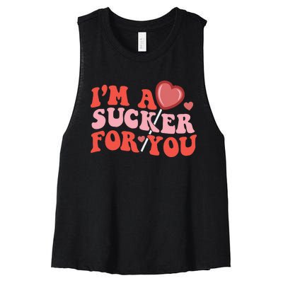 I'm A Sucker For You Happy Valentine's Groovy Retro Couple Women's Racerback Cropped Tank