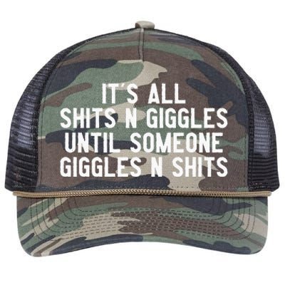 ItS All Shits And Giggles Until Someone Giggles And Shits Retro Rope Trucker Hat Cap