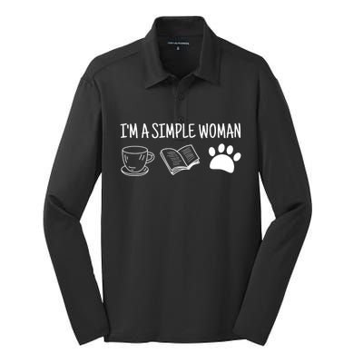 Im A Simple Tee Coffee Book Dog Gift Silk Touch Performance Long Sleeve Polo