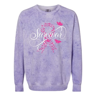 Im A Survivor Pink Butterfly Ribbon Breast Cancer Awareness Colorblast Crewneck Sweatshirt