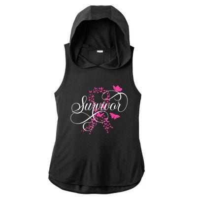 Im A Survivor Pink Butterfly Ribbon Breast Cancer Awareness Ladies PosiCharge Tri-Blend Wicking Draft Hoodie Tank