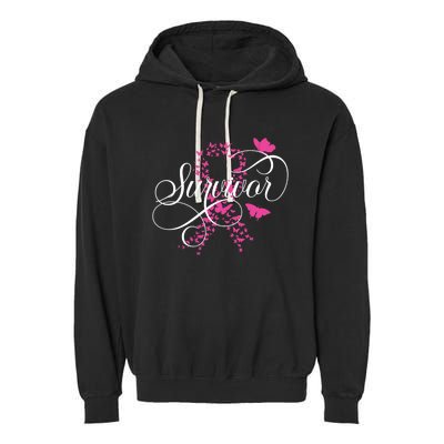 Im A Survivor Pink Butterfly Ribbon Breast Cancer Awareness Garment-Dyed Fleece Hoodie