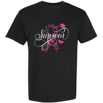 Im A Survivor Pink Butterfly Ribbon Breast Cancer Awareness Garment-Dyed Heavyweight T-Shirt