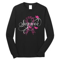 Im A Survivor Pink Butterfly Ribbon Breast Cancer Awareness Long Sleeve Shirt