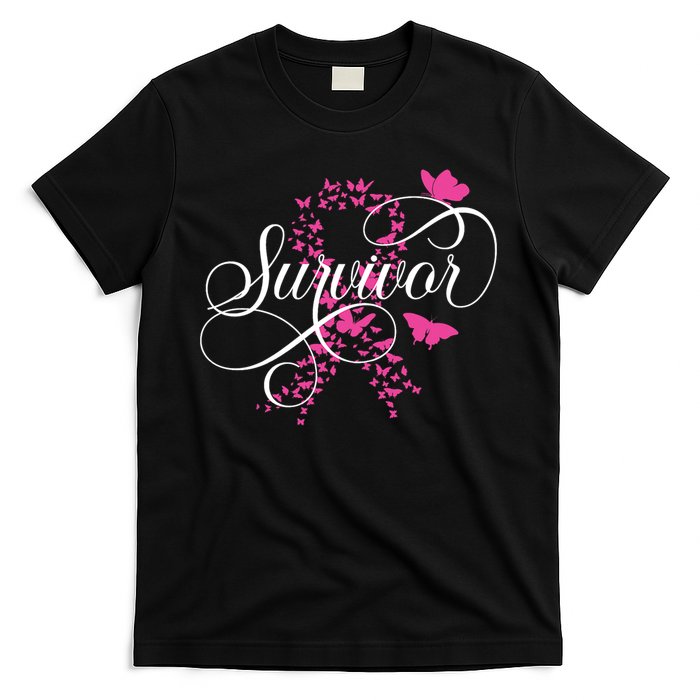 Im A Survivor Pink Butterfly Ribbon Breast Cancer Awareness T-Shirt