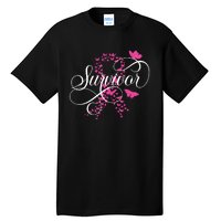 Im A Survivor Pink Butterfly Ribbon Breast Cancer Awareness Tall T-Shirt