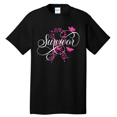 Im A Survivor Pink Butterfly Ribbon Breast Cancer Awareness Tall T-Shirt