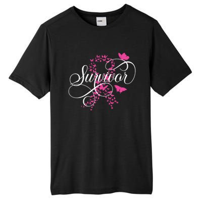 Im A Survivor Pink Butterfly Ribbon Breast Cancer Awareness Tall Fusion ChromaSoft Performance T-Shirt