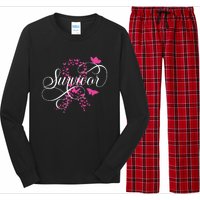 Im A Survivor Pink Butterfly Ribbon Breast Cancer Awareness Long Sleeve Pajama Set